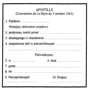 Wzór apostille stanowiący załacznik do Konwencji haskiej